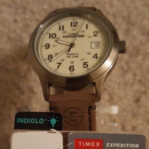 New Timex watch with Indiglo, brown leather band